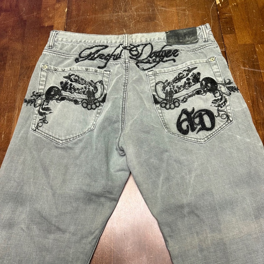 Artful Dodger Jeans Men 38x33 Grey Sequin Beaded Embroidered Studded Streetwear